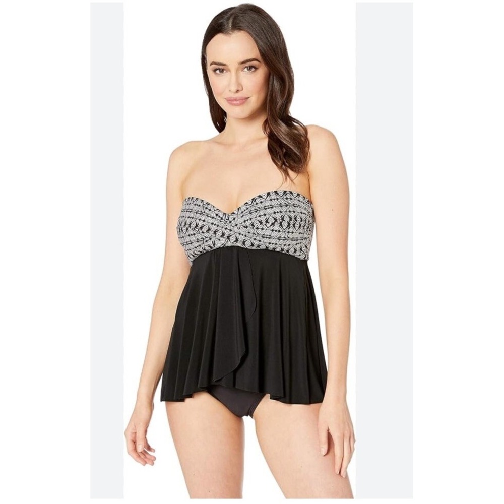 Miraclesuit Womens Black Bandeau Strapless Tankini Top Swimwear 10 Geometric